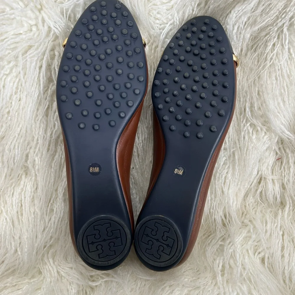 Tory Burch Pacey Cap-Toe‎ Brown Leather Ballet Flats Size 8.5M